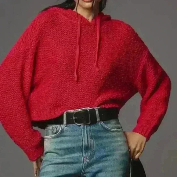 NWOT Anthropologie Pilcro Sailcloth Hooded Sweater~Small ~ Red Raspberry ❤️ - Picture 2 of 10